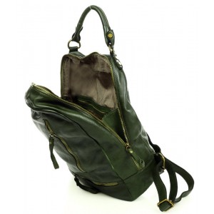 K29v Grand sac à dos cuir pour femme homme en vert. Sac à dos urbain unisex
